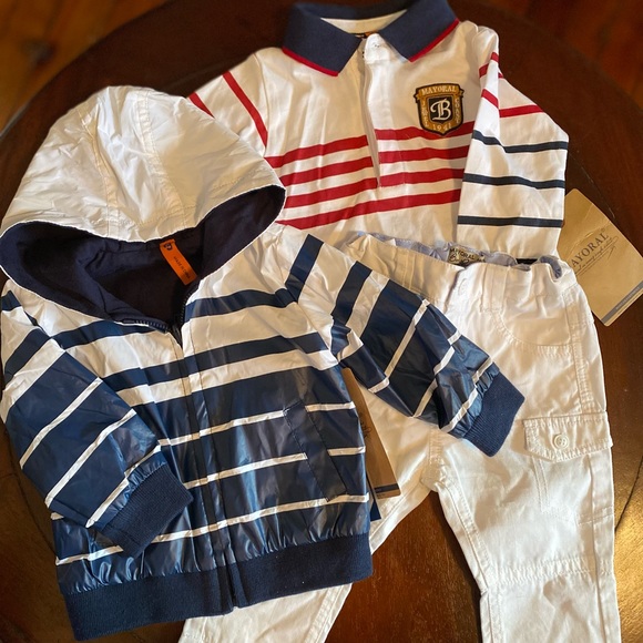 Mayoral Striped White and Red Jacket Shirt and Pants Matching Set 6 Months - Picture 2 of 9